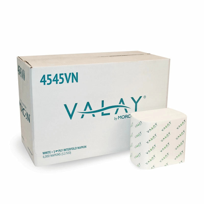 4545VN Morcon 6.5" X 8.25" Valay Interfold Napkin White 1-Ply 12 / 500 cs