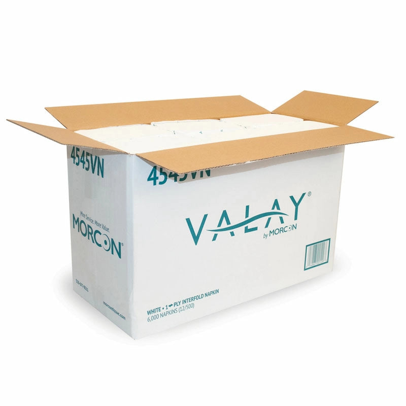 4545VN Morcon 6.5" X 8.25" Valay Interfold Napkin White 1-Ply 12 / 500 cs